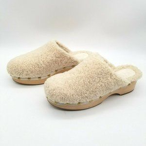 J.Crew Womens Sherpa BD337 Ivory Faux Fur Slip On Casual Clogs Shoes 6